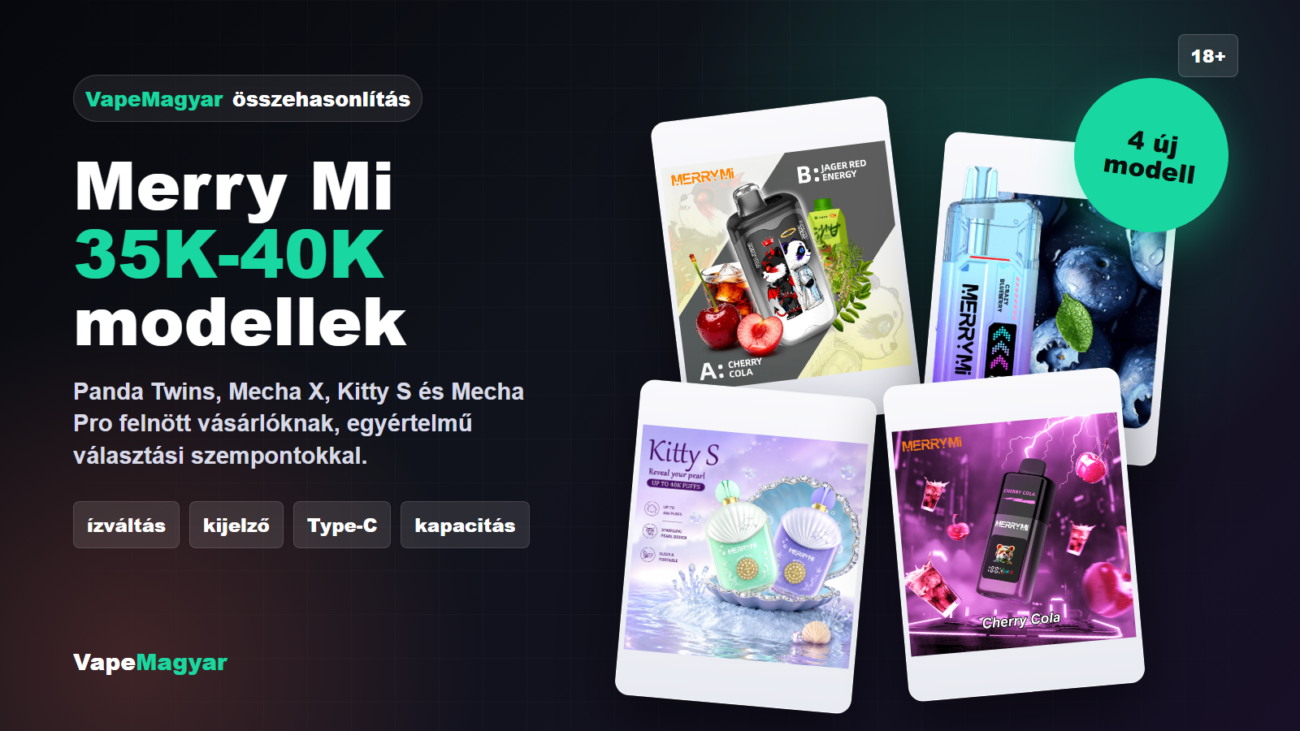 Merry Mi Panda Twins, Mecha X, Kitty S és Mecha Pro modellek összehasonlítása VapeMagyar blogborítón